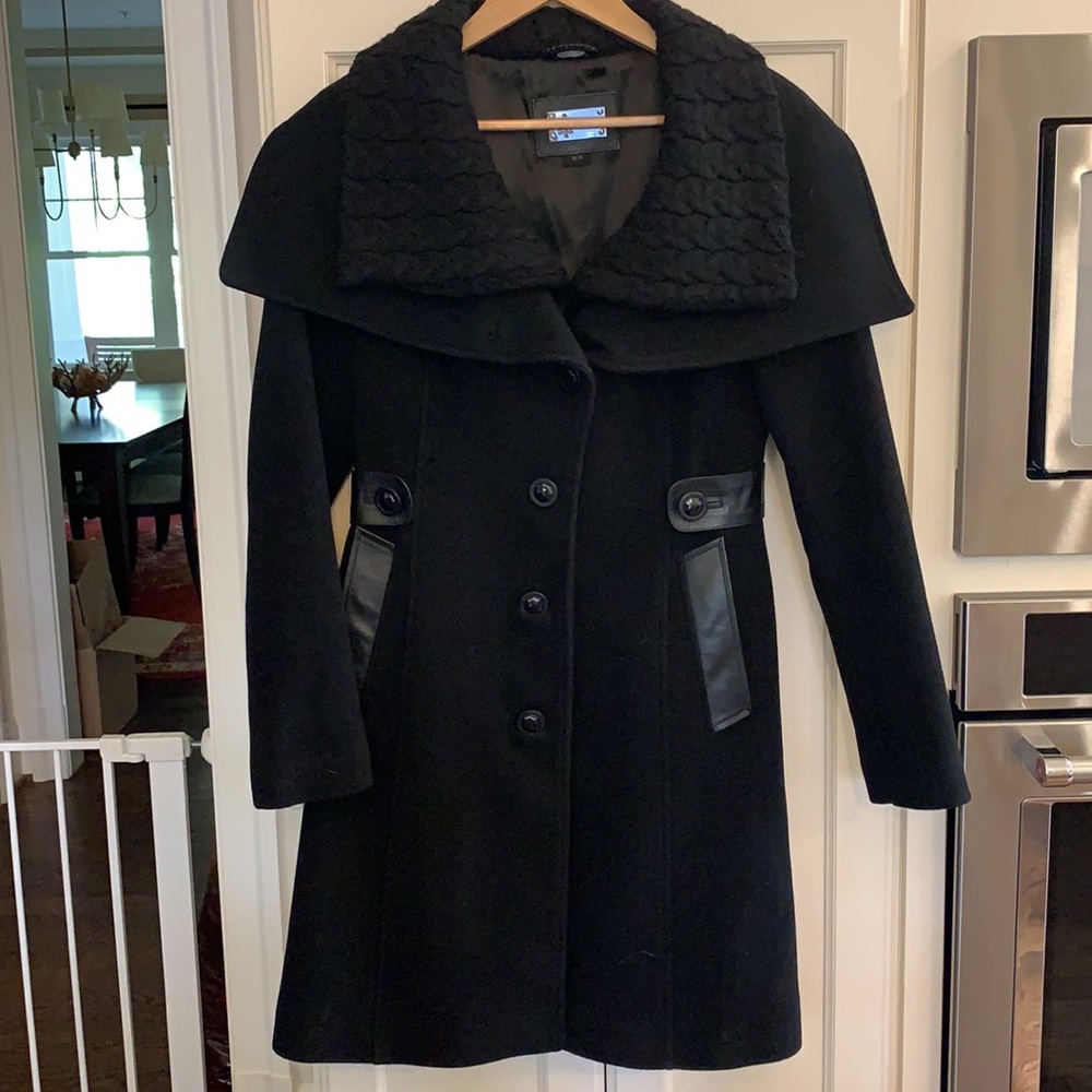 Mackage Wool Coat with Leather Trim